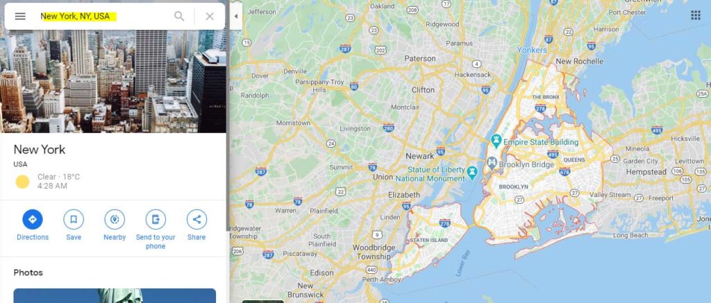 New York on Google maps