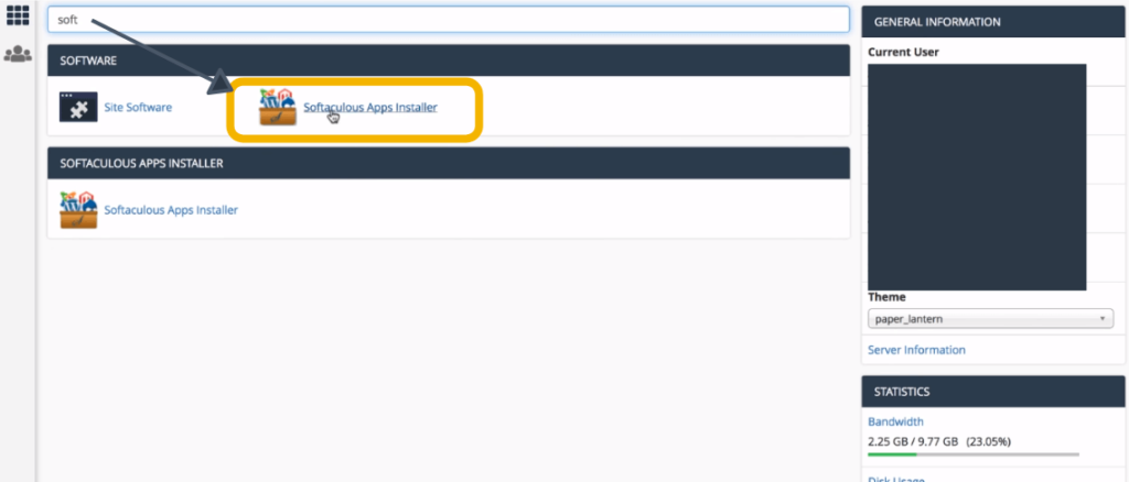 find softaculous in the cpanel