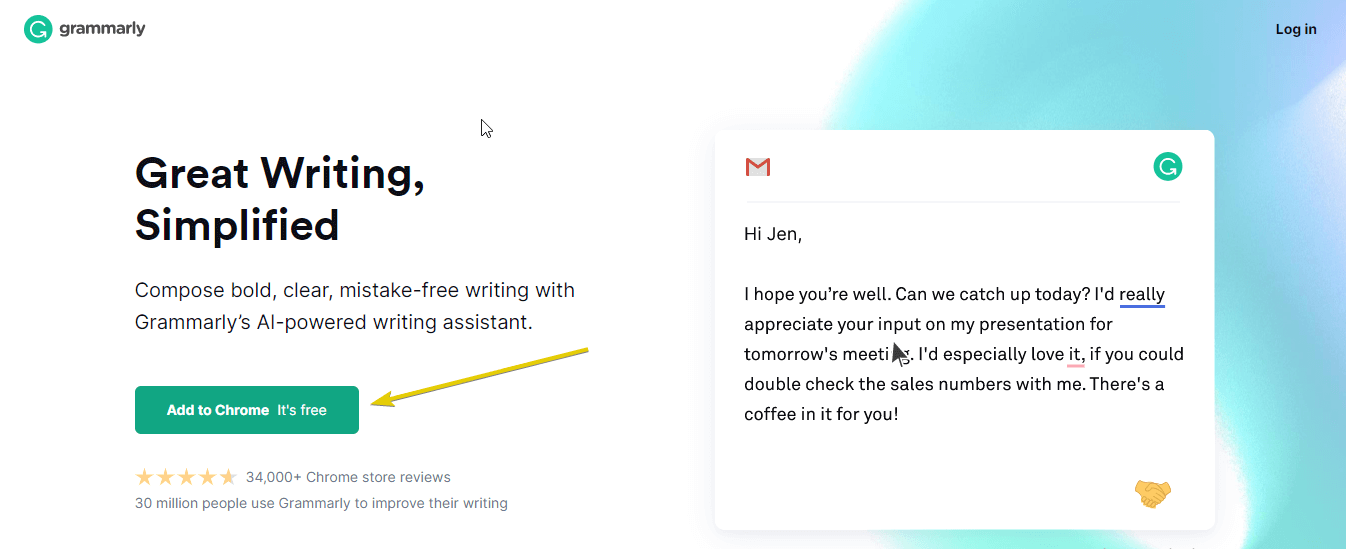 1st step to add grammarly extension
