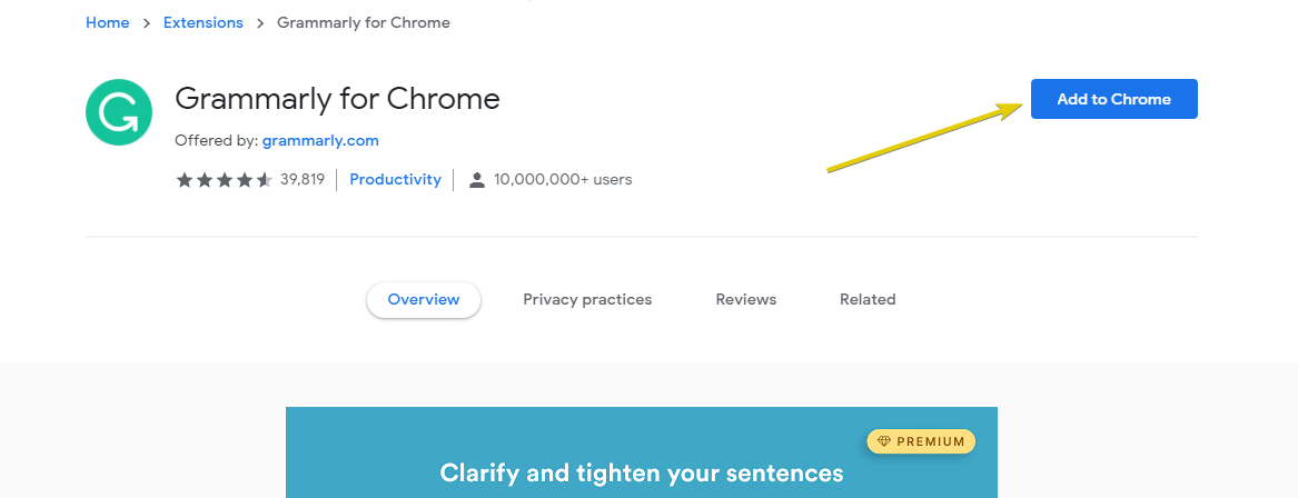 2nd step to add grammarly extension