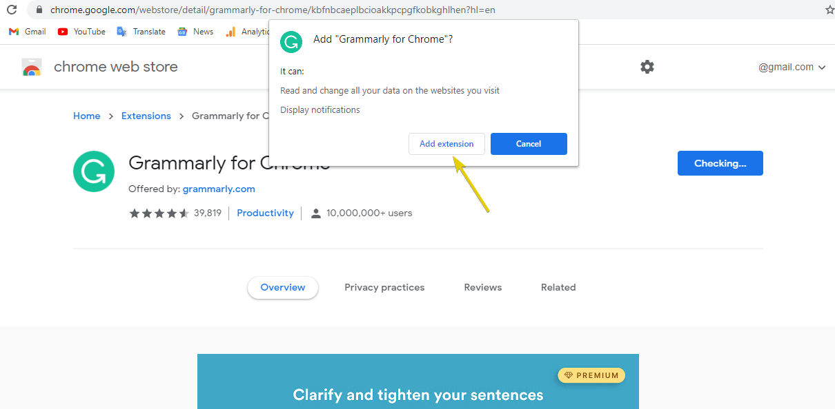 3rd step to add grammarly extension